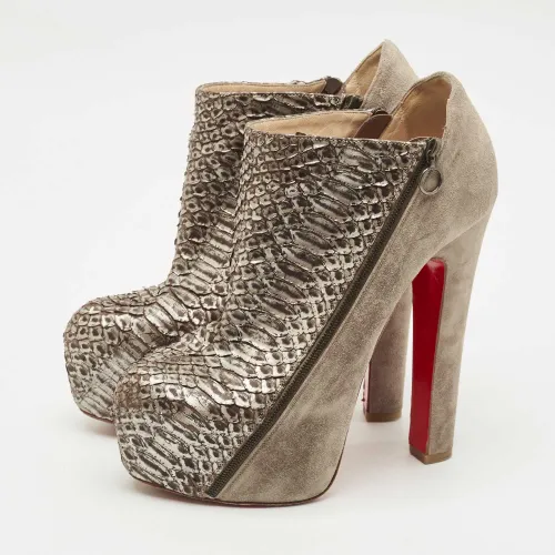 Brown Python Leather and Suede 4A Ankle Length Boots Size 39 - Christian Louboutin - Modalova