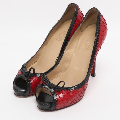 Black Python Leather Bow Very Prive Peep-Toe Pumps Size 36.5 - Christian Louboutin - Modalova