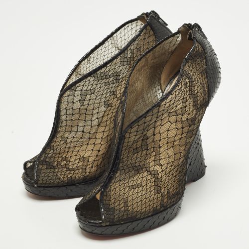 Janet Size 39.5 Mesh and Python Leather Ankle Length Boots - Christian Louboutin - Modalova