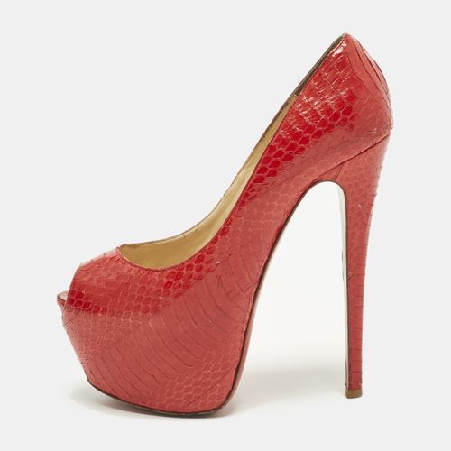Highness Size 38 Python Leather Platform Peep Toe Pumps - Christian Louboutin - Modalova