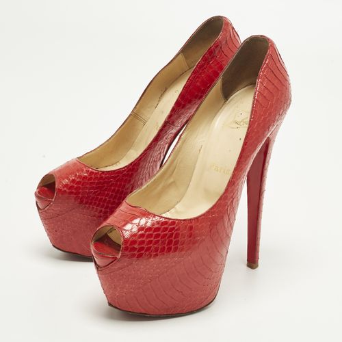 Highness Size 38 Python Leather Platform Peep Toe Pumps - Christian Louboutin - Modalova