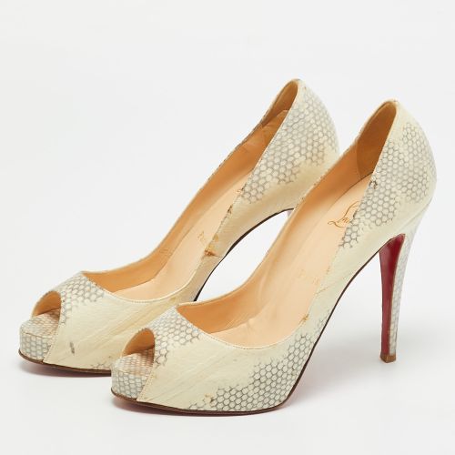 Lady Peep Size 38.5 Python Embossed Leather Peep Toe Pumps - Christian Louboutin - Modalova