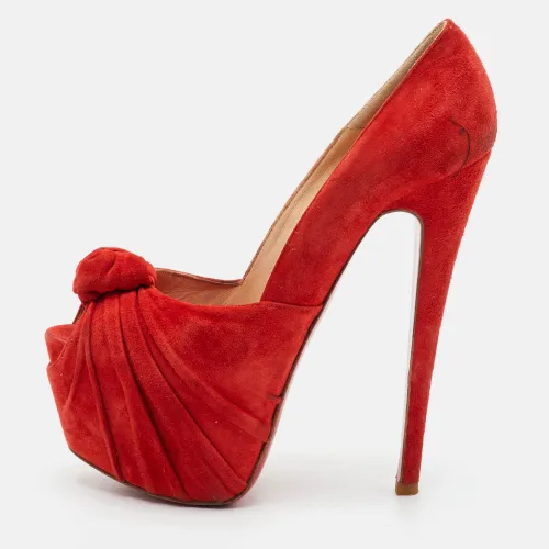 Lady Gres Size 35.5 Suede Knot Peep Toe Platform Pumps - Christian Louboutin - Modalova