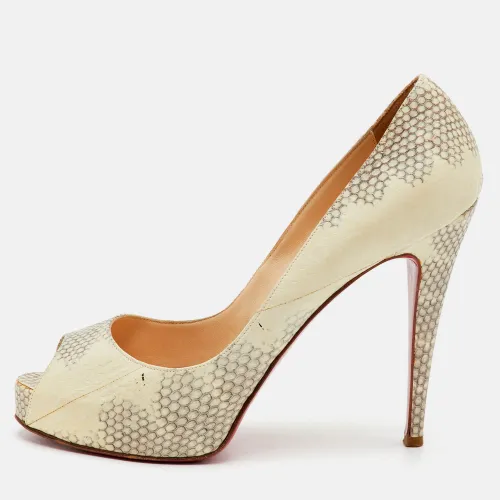 Very Prive Size 39 /Grey Python Embossed Leather Platform Peep Toe Pumps - Christian Louboutin - Modalova