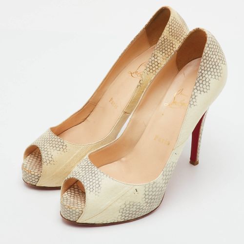 Very Prive Size 39 /Grey Python Embossed Leather Platform Peep Toe Pumps - Christian Louboutin - Modalova