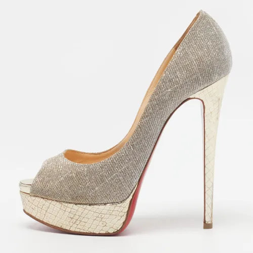 Lady Peep Size 38 Lurex Fabric and Python Embossed Leather Peep Toe Pumps - Christian Louboutin - Modalova