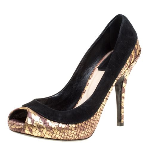 Dior Black/Gold Suede and Python Peep Toe Pumps Size 35.5 - Dior - Modalova