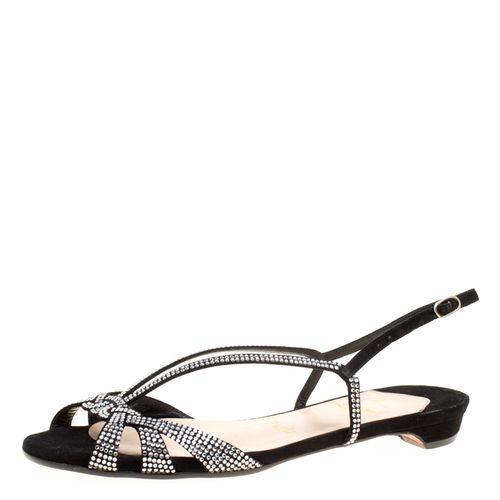 Christian Louboutin Black Crystal Embellished Suede Slingback Flat Sandals Size 36.5 - Christian Louboutin - Modalova