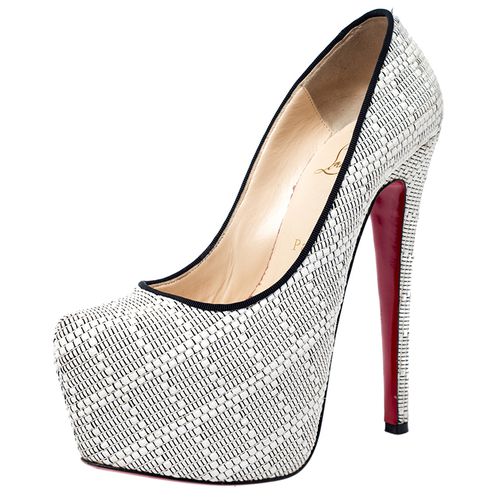 Christian Louboutin White/Black Raffia Daffodile Platform Pumps Size 37 - Christian Louboutin - Modalova