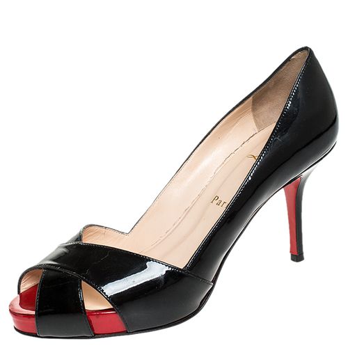 Christian Louboutin Black Patent Leather Shelley Peep Toe Pump Size 37.5 - Christian Louboutin - Modalova