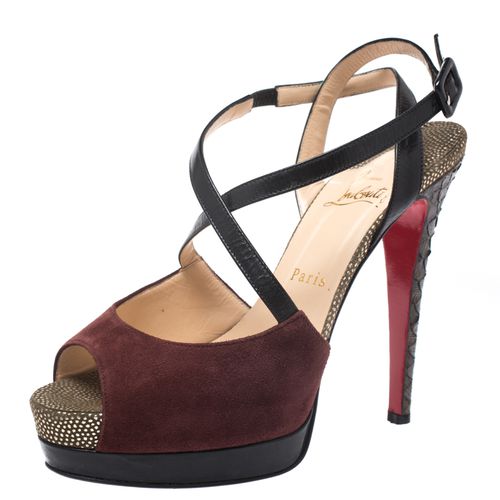 Suede, Python And Leather Platform Ankle Strap Sandals Size 38 - Christian Louboutin - Modalova