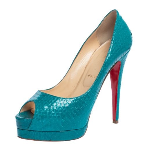 Christian Louboutin Turquoise Snakeskin Lady Peep Toe Platform Pumps Size 39 - Christian Louboutin - Modalova