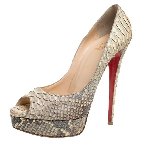 Christian Louboutin Grey/Beige Python Leather Altadama Peep Toe Platform Pumps Size 41 - Christian Louboutin - Modalova