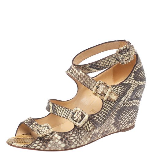 Python Caged Buckle Wedge Sandals Size 38 - Christian Louboutin - Modalova