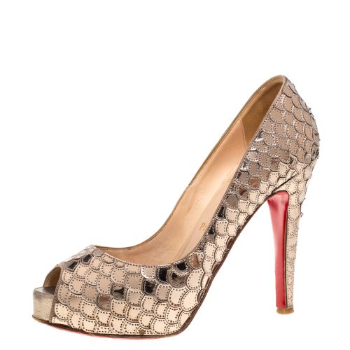 Christian Louboutin Metallic Beige Scaled PVC Poseidon Peep Toe Pumps Size 35.5 - Christian Louboutin - Modalova