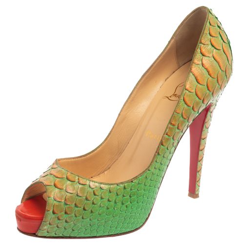 Christian Louboutin Green/Orange Python Very Prive Peep Toe Pumps Size 40 - Christian Louboutin - Modalova