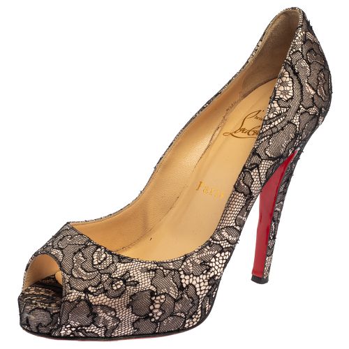 Christian Louboutin Black/Light Pink Lace And Satin Very Prive Peep Toe Platform Pumps Size 37.5 - Christian Louboutin - Modalova