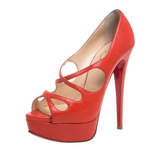 Christian Louboutin Orange Leather Mademoi Criss Cross Peep Toe Pumps Size 36.5 - Christian Louboutin - Modalova