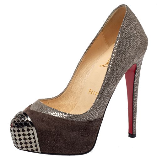 Christian Louboutin Two Tone Textured Suede Maggie Embellished Cap Toe Platform Pumps Size 35 - Christian Louboutin - Modalova