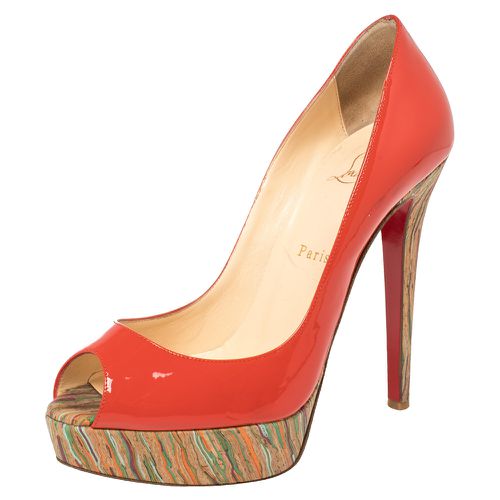 Christian Louboutin Red Patent Leather And Cork Lady Peep Toe Platform Pumps Size 38.5 - Christian Louboutin - Modalova