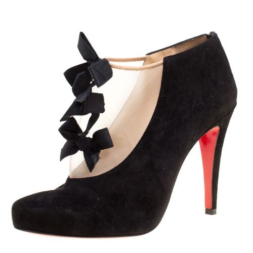 Christian Louboutin Black Suede And Beige Mesh Bow Detail Booties Size 37.5 - Christian Louboutin - Modalova