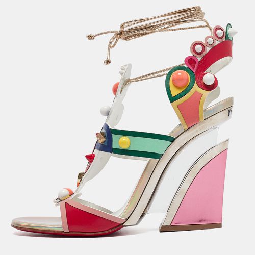 Christian Louboutin Multicolor Leather Papagaya Levita Wedge Ankle-Wrap Sandals Size 39 - Christian Louboutin - Modalova