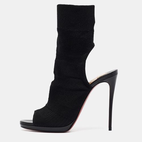 Christian Louboutin Black Knit Fabric Cheminetta Ankle Length Boots Size 39 - Christian Louboutin - Modalova