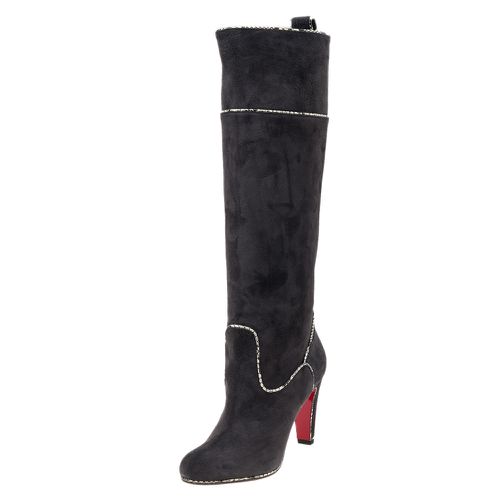 Christian Louboutin Dark Grey Suede And Snakeskin Trim Louloubotta Knee Length Boots Size 37.5 - Christian Louboutin - Modalova