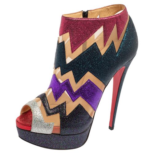 Christian Louboutin Mutlicolor Glitter Ziggy Peep Toe Booties Size 37 - Christian Louboutin - Modalova