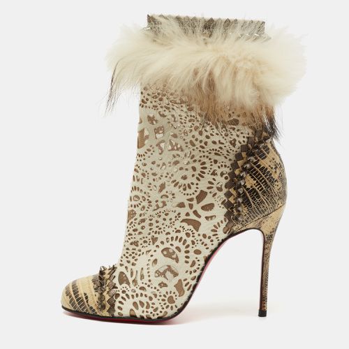 Christian Louboutin Beige/Cream Calf Hair And Fox Fur Ankle Boots Size 36 - Christian Louboutin - Modalova