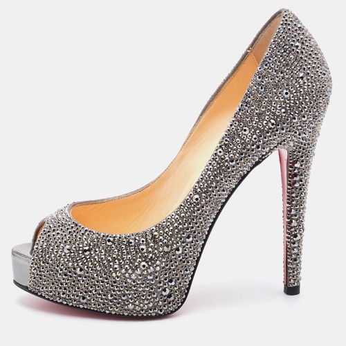 Christian Louboutin Grey Suede Crystal Embellished Very Riche Peep Toe Pumps Size 36 - Christian Louboutin - Modalova