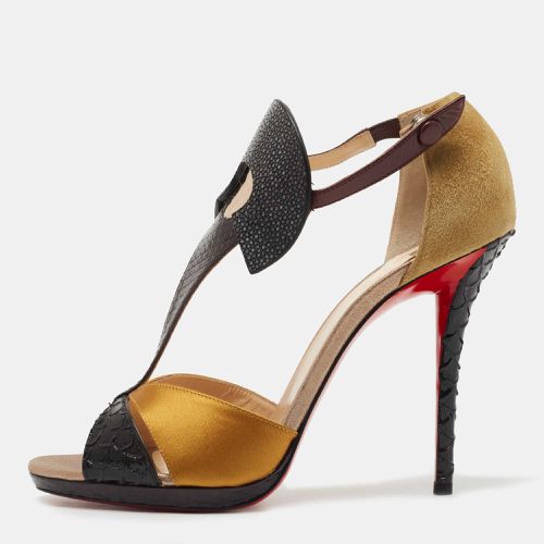 Christian Louboutin Black/Yellow Python Embossed Leather, Suede and Satin Aztec Sandals Size 41 - Christian Louboutin - Modalova