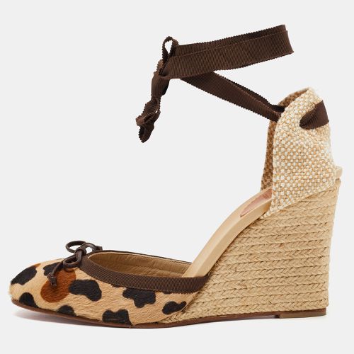 Christian Louboutin Two Tone Animal Print Calf Hair Espadrille Wedge Ankle Tie Pumps Size 41 - Christian Louboutin - Modalova