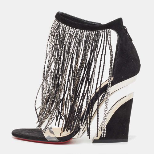 Suede Crystal Embellished Fringe Ankle Strap Sandals Size 36 - Christian Louboutin - Modalova