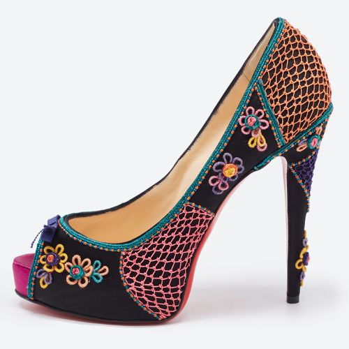 Christian Louboutin Multicolor Embellished Satin Bow Peep Toe Platform Pumps Size 40 - Christian Louboutin - Modalova