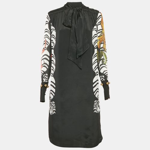 Class by Roberto Cavalli Black Printed Tie-Up Neck Midi Dress M - Class by Roberto Cavalli - Modalova