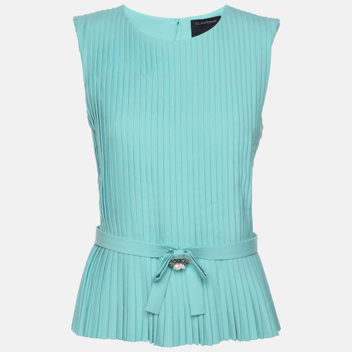 Class Roberto Cavalli Blue Pleated Crepe Embellished Top M - Class by Roberto Cavalli - Modalova