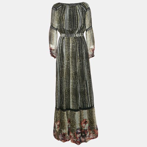 Class by Roberto Cavalli Green Animal Print Silk Maxi Dress M - Class by Roberto Cavalli - Modalova