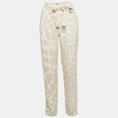 Class by Roberto Cavalli Beige/White Printed Crepe Belted Pants S - Class by Roberto Cavalli - Modalova