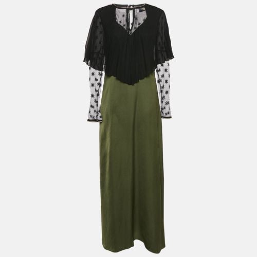 Class by Roberto Cavalli Green/Black Satin and Nylon Pleated Cape Detail Maxi Dress M - Class by Roberto Cavalli - Modalova