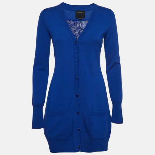 Class by Roberto Cavalli Blue Wool Silk Inset Buttoned Cardigan M - Class by Roberto Cavalli - Modalova