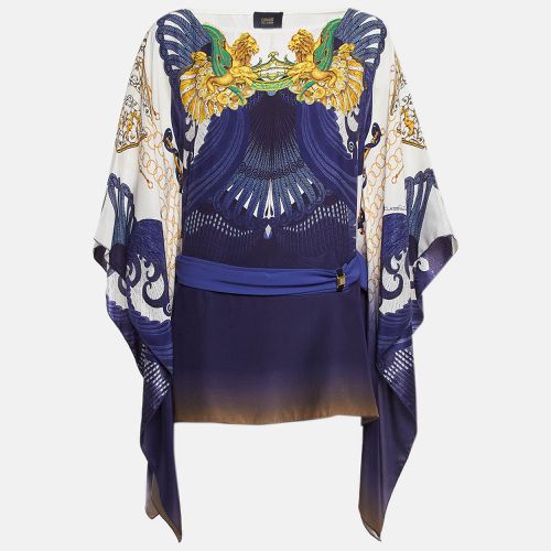 Class by Roberto Cavalli Navy Blue Printed Satin Silk Kaftan Top M - Class by Roberto Cavalli - Modalova