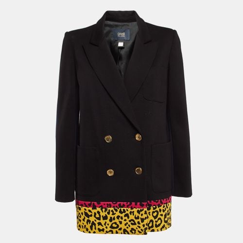 Class by Roberto Cavalli Black Contrast Leopard Print Stretch Crepe Blazer S - Class by Roberto Cavalli - Modalova