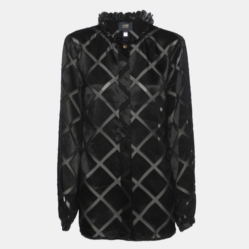 Class by Roberto Cavalli Black Diamond Pattern Chiffon Blouse M - Class by Roberto Cavalli - Modalova