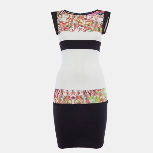 Class by Roberto Cavalli Black /White Floral Print Jersey Mesh Detail Mini Dress S - Class by Roberto Cavalli - Modalova