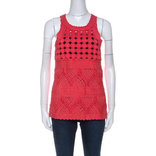 Cavalli Class Coral Red Cord Lace Embroidered Sleeveless Top M - Class by Roberto Cavalli - Modalova