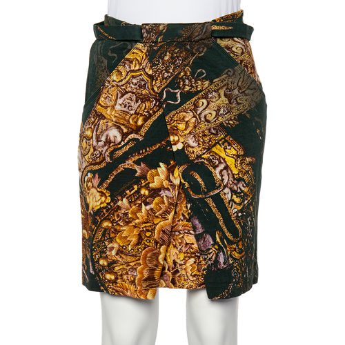 Class by Roberto Cavalli Green Printed Knit Draped Short Skirt S - Class by Roberto Cavalli - Modalova