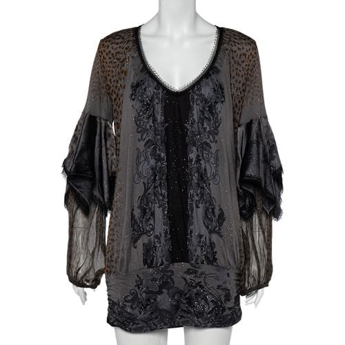 Class by Roberto Cavalli Grey Printed Jersey Overlay Sleeve Detailed Top L - Class by Roberto Cavalli - Modalova