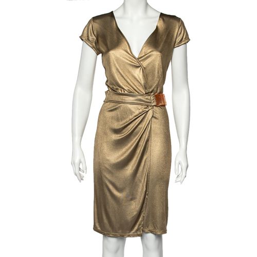 Class by Roberto Cavalli Gold Metallic Belt Detail Faux Wrap Dress M - Class by Roberto Cavalli - Modalova