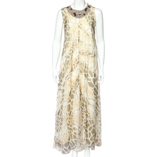 Printed Silk Chiffon Embellished Neck Detail Sleeveless Dress M - Class by Roberto Cavalli - Modalova